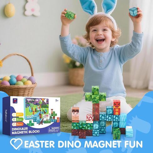 hahaland Mini Magnetic Blocks Travel Set with Magnetic Case - 52 PCS Magnet Building Cubes Dinosaur Toys for Kids 3-5 Toddler Travel Toys Airplane Essentials, Stem Toys 4 3 Year Old Boys Gifts Easter in Saudi Arabia