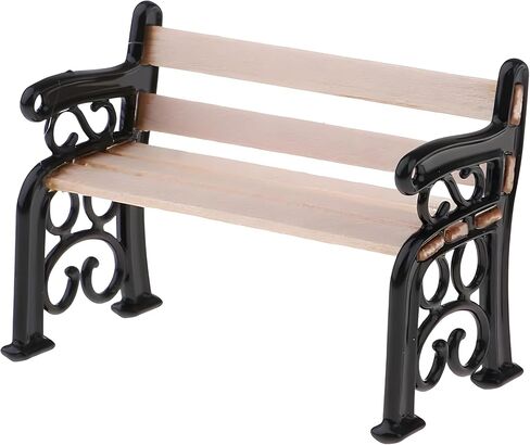 Realistic 1：12 Scale Black Miniature Park Bench – Dollhouse Accessory for Model Train Scenery, DIY Mini Displays, Architectural Models, Tabletop Decoration & Craft Projects (Size：1.9 x 0.9 x 1.3 in) in Saudi Arabia