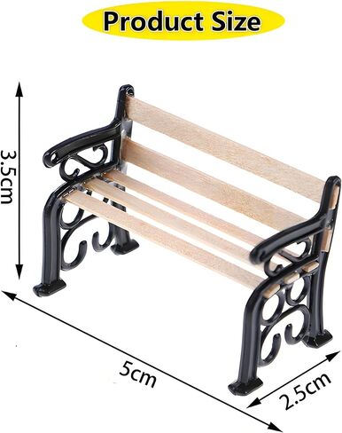 Realistic 1：12 Scale Black Miniature Park Bench – Dollhouse Accessory for Model Train Scenery, DIY Mini Displays, Architectural Models, Tabletop Decoration & Craft Projects (Size：1.9 x 0.9 x 1.3 in) in Saudi Arabia