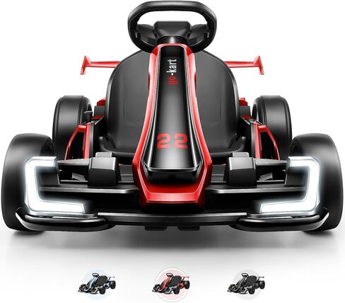 Hikole Electric Go Kart for Kids Age 6-12, 24V Electric Drift Kart Car with Adjustable Seat, Speeds, 8.5MPH, Bright LED Lights, 300W Powerful Motor, 24 Volt Ride on Crazy Cart, Red in Saudi Arabia