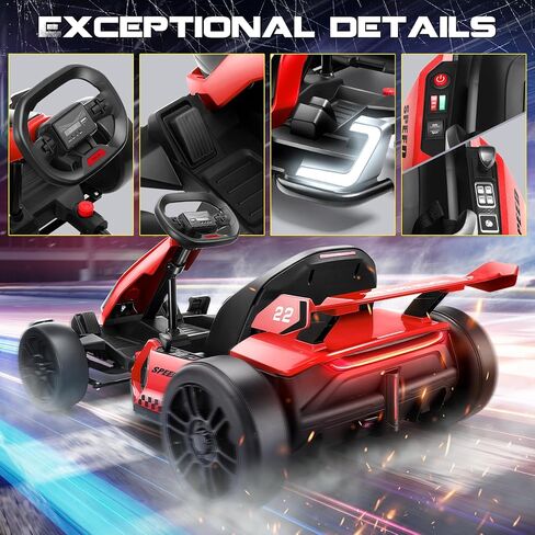 Hikole Electric Go Kart for Kids Age 6-12, 24V Electric Drift Kart Car with Adjustable Seat, Speeds, 8.5MPH, Bright LED Lights, 300W Powerful Motor, 24 Volt Ride on Crazy Cart, Red in Saudi Arabia