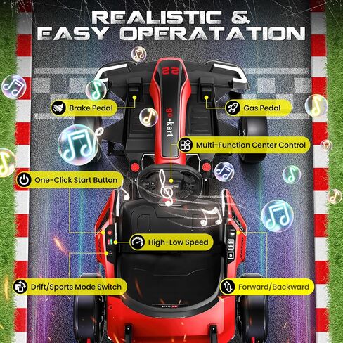Hikole Electric Go Kart for Kids Age 6-12, 24V Electric Drift Kart Car with Adjustable Seat, Speeds, 8.5MPH, Bright LED Lights, 300W Powerful Motor, 24 Volt Ride on Crazy Cart, Red in Saudi Arabia