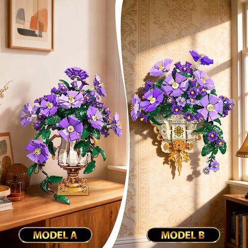 Flowers Botanicals Building Set with Vase - 2 in 1 Morning Glory Bonsai Building Blocks Plants Arrangement Vintage Wall Flower Pots Home Decor, Gift for Valentine's Day Adults 12+ (1136PCS) in Kuwait