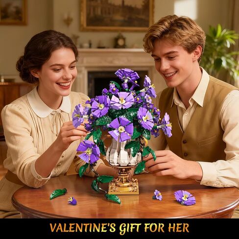 Flowers Botanicals Building Set with Vase - 2 in 1 Morning Glory Bonsai Building Blocks Plants Arrangement Vintage Wall Flower Pots Home Decor, Gift for Valentine's Day Adults 12+ (1136PCS) in Kuwait