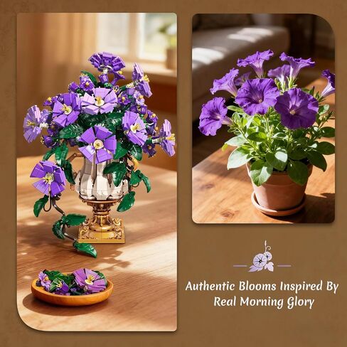 Flowers Botanicals Building Set with Vase - 2 in 1 Morning Glory Bonsai Building Blocks Plants Arrangement Vintage Wall Flower Pots Home Decor, Gift for Valentine's Day Adults 12+ (1136PCS) in Kuwait