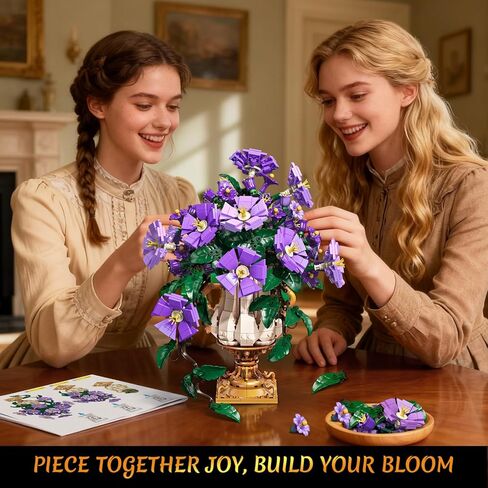 Flowers Botanicals Building Set with Vase - 2 in 1 Morning Glory Bonsai Building Blocks Plants Arrangement Vintage Wall Flower Pots Home Decor, Gift for Valentine's Day Adults 12+ (1136PCS) in Kuwait