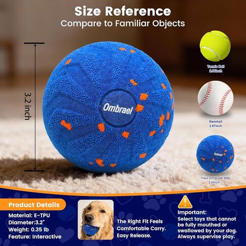 Ombrael Smart Interactive Dog Ball，Automatic Moving, Bouncing, Spinning Ball, Chew-Resistant & Washable E-TPU Rubber Toy, Perfectly Sized for The Mouths of Medium to Large Dogs in Saudi Arabia