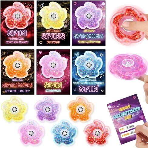 OCHIDO 24 Pack Valentines Day Cards for Kids with Fidget Spinner, Valentines Day Gifts for Kids Classroom Exchange, School Games Prize Rewards, Valentines Party Favors for Girls Boys in Saudi Arabia