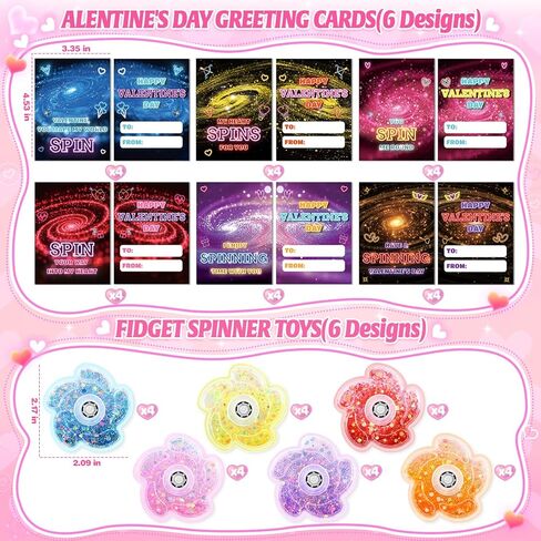 OCHIDO 24 Pack Valentines Day Cards for Kids with Fidget Spinner, Valentines Day Gifts for Kids Classroom Exchange, School Games Prize Rewards, Valentines Party Favors for Girls Boys in Saudi Arabia
