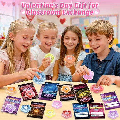 OCHIDO 24 Pack Valentines Day Cards for Kids with Fidget Spinner, Valentines Day Gifts for Kids Classroom Exchange, School Games Prize Rewards, Valentines Party Favors for Girls Boys in Saudi Arabia