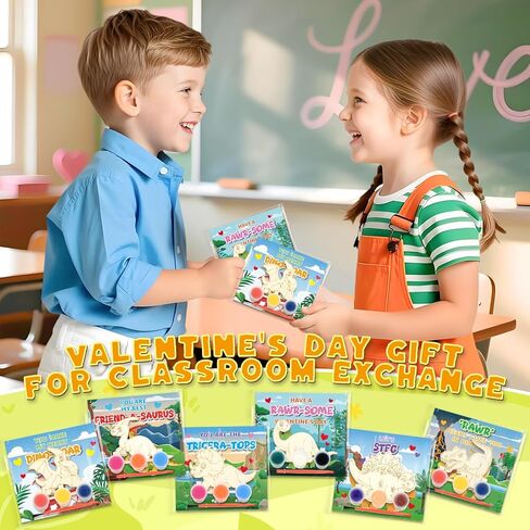 Valentine's Day Cards For Kids School, 24Pack Valentine's Day Cards for Kids With DIY Wooden Dinosaur Crafts Painting Kit ,Valentines Day Gifts for Kids Classroom Exchange, Valentines Party Favors in Saudi Arabia