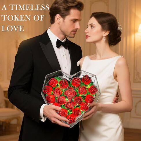 Valentines Flower Bouquet Building Set with LED Lights - 19 Rose Red Botanical Collection Block Toy with Heart Shaped Cover | Valentine Day Gifts for Adult Her Lover Wife Women Girls 8-12+ in Kuwait