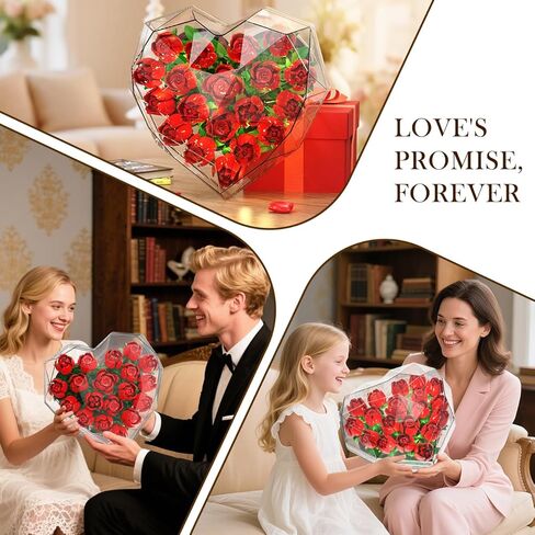 Valentines Flower Bouquet Building Set with LED Lights - 19 Rose Red Botanical Collection Block Toy with Heart Shaped Cover | Valentine Day Gifts for Adult Her Lover Wife Women Girls 8-12+ in Kuwait
