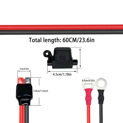 10AWG Anderson Connector to O Ring Terminal Cable，Dual Positive/Negative ATC Style Fuse Holder Cable with 2 Fuse for Automotive Portable Power Station Solar Generators - 2FT in Saudi Arabia