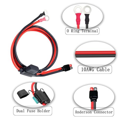 10AWG Anderson Connector to O Ring Terminal Cable，Dual Positive/Negative ATC Style Fuse Holder Cable with 2 Fuse for Automotive Portable Power Station Solar Generators - 2FT in Saudi Arabia