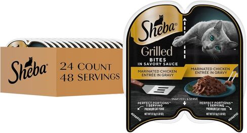 Sheba Perfect Portions Grilled in Savory Sauce Adult Wet Cat Food with Tender Tuna in Gravy, 2.64 oz. Twin-Pack Trays, 24 Count, 48 Servings in Saudi Arabia