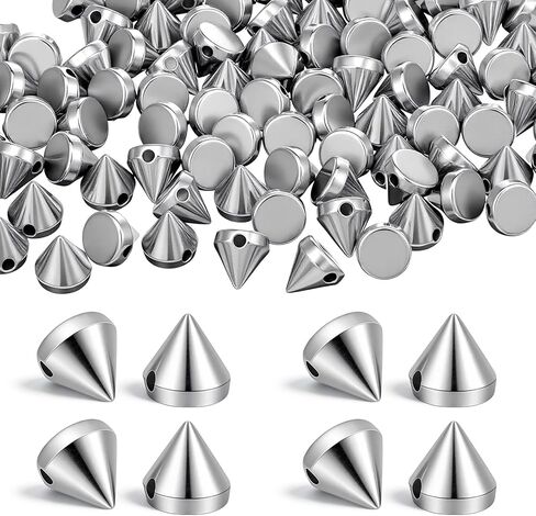 Shimmeroo 200pcs 8mm الفضة رصاصة سبايك مخروط ترصيع، فاسق المسامير مخروط سبايك مسمار للحرف اليدوية، ومسامير الظهر المسطحة والمسامير الغراء على ديكور للملابس الجلود حزام حقيبة أحذية مجوهرات الزخارف in Kuwait
