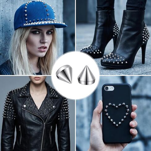 Shimmeroo 200pcs 8mm الفضة رصاصة سبايك مخروط ترصيع، فاسق المسامير مخروط سبايك مسمار للحرف اليدوية، ومسامير الظهر المسطحة والمسامير الغراء على ديكور للملابس الجلود حزام حقيبة أحذية مجوهرات الزخارف in Kuwait