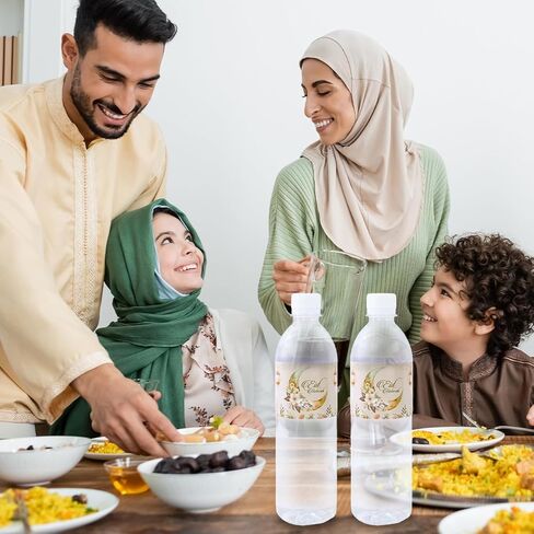 24 قطعة من ملصقات زجاجات المياه لرمضان كريم، مقاومة للماء لعيد مبارك بألوان مائية وتصميم القمر، ملصقات زجاجات المياه، غلاف ورقي لتزيين الحفلات الإسلامية للنساء والرجال in Saudi Arabia