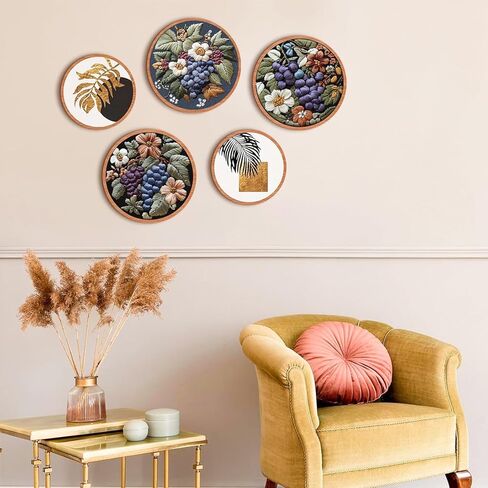 FONNUY Embroidery Kit for Beginners, Grapes Fruit Floral Pre-Stamped Pattern Kits for Adults with Hoop, Easy to Follow Color Thread Needlework, 8'' Hoop (Blue) in Saudi Arabia
