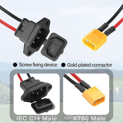 12AWG C14 to XT60 Silicone Extension Cable,IEC C14 to XT60 Male Adapter Cable with Screw-Mount Panel,10A/250V XT60 Charging Cable for RC Cars,Solar Panels,Drone Batteries-1.64FT in Saudi Arabia