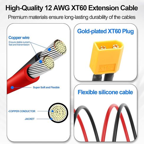 12AWG C14 to XT60 Silicone Extension Cable,IEC C14 to XT60 Male Adapter Cable with Screw-Mount Panel,10A/250V XT60 Charging Cable for RC Cars,Solar Panels,Drone Batteries-1.64FT in Saudi Arabia