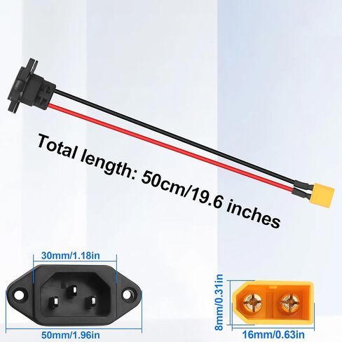 12AWG C14 to XT60 Silicone Extension Cable,IEC C14 to XT60 Male Adapter Cable with Screw-Mount Panel,10A/250V XT60 Charging Cable for RC Cars,Solar Panels,Drone Batteries-1.64FT in Saudi Arabia