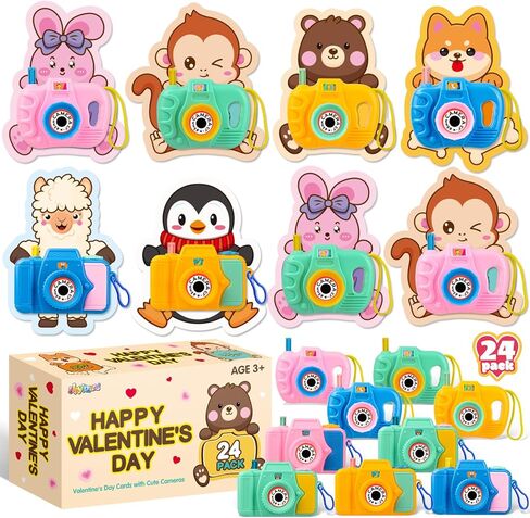 24 Pack Valentine's Day Cards for Kids with Mini Camera Viewers, Valentines Day Gifts for Kids, Kids Camera Toys for School Classroom Exchange Prizes Party Favor Supplies in Saudi Arabia