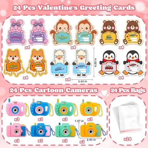 24 Pack Valentine's Day Cards for Kids with Mini Camera Viewers, Valentines Day Gifts for Kids, Kids Camera Toys for School Classroom Exchange Prizes Party Favor Supplies in Saudi Arabia