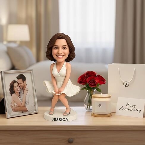 Classic Custom Bobblehead Doll for Women from Photo – Semi-Custom Head or Full-Body Custom, Personalized Handmade Soft-Clay Figurine, Gift for Wife, Girlfriend, Birthday, Anniversary in Saudi Arabia