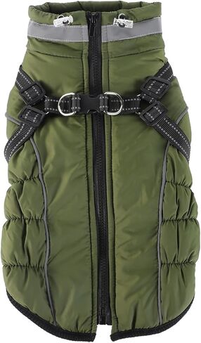 Winter Warm Coat Waterproof Jacket with Harness Traction Belt,Pet Outdoor Jacket for Medium, Small Dogs - Brown-S in Saudi Arabia