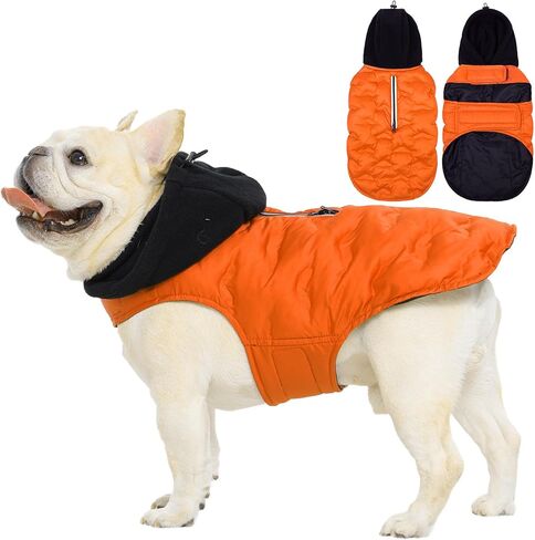 Nanaki Warm Dog Puffer Coat for Large Dogs-Lightweight Windproof Dog Coat with Hood, Water Resistant Pet Snowsuit for Cold Weather, Reflective Snowsuit, Adjustable Puffer Vest with Leash Hole, Red in Saudi Arabia