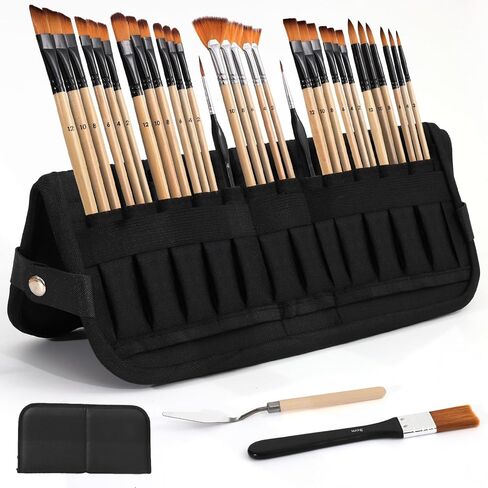 33pcs Paint Brush Set,Paint Brushes for Acrylic Painting, Oil, Watercolor,Professional Paintbrushes with Flat, Filbert, Fan, Palette Knife,ect.Art Supplies for Artists and Beginners in Kuwait