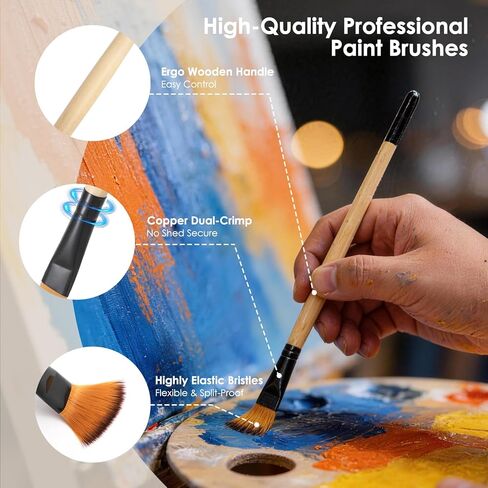 33pcs Paint Brush Set,Paint Brushes for Acrylic Painting, Oil, Watercolor,Professional Paintbrushes with Flat, Filbert, Fan, Palette Knife,ect.Art Supplies for Artists and Beginners in Kuwait