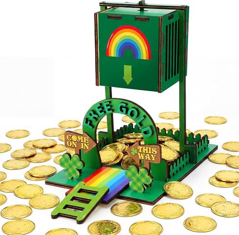 Amyhill St. Patrick's Day Leprechaun Trap Kit Wood St Patricks Day Party ديكورات DIY للقبض على Leprechaun Trap Craft مجموعة للأنشطة المنزلية عملة ذهبية شامروك قوس قزح لوازم الحفلات الأيرلندية in Kuwait