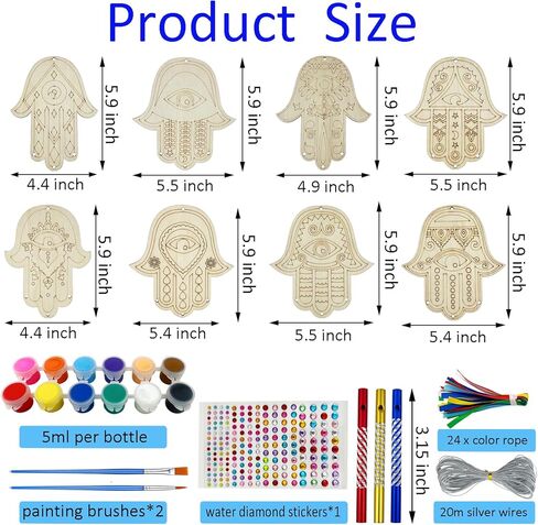 JEKEJIAJIU 24 Sets Hamsa Hand Wind Chime Kit for Kids Make You Own Hamsa Hand Craft DIY Coloring Wooden Hamsa Hand Art and Craft for Kids Gifts School Home and Party Supplies in Saudi Arabia