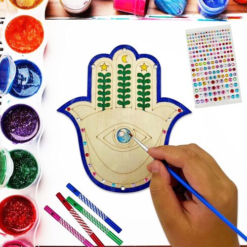 JEKEJIAJIU 24 Sets Hamsa Hand Wind Chime Kit for Kids Make You Own Hamsa Hand Craft DIY Coloring Wooden Hamsa Hand Art and Craft for Kids Gifts School Home and Party Supplies in Saudi Arabia