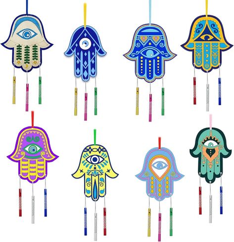 JEKEJIAJIU 24 Sets Hamsa Hand Wind Chime Kit for Kids Make You Own Hamsa Hand Craft DIY Coloring Wooden Hamsa Hand Art and Craft for Kids Gifts School Home and Party Supplies in Saudi Arabia