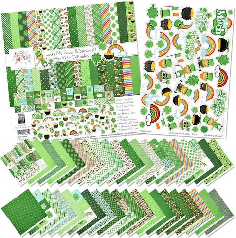 Miss Kate Cuttables Paper & Sticker Kit - Lucky Me - St Patricks Day Irish - 20 Double-Sided 12x12 Papers with 39 Designs & 1 8X12 Sticker Sheet - Scrapbooking Card Making Crafting in Saudi Arabia