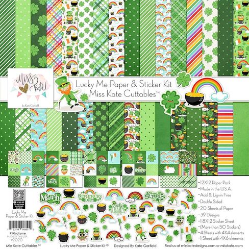 Miss Kate Cuttables Paper & Sticker Kit - Lucky Me - St Patricks Day Irish - 20 Double-Sided 12x12 Papers with 39 Designs & 1 8X12 Sticker Sheet - Scrapbooking Card Making Crafting in Saudi Arabia
