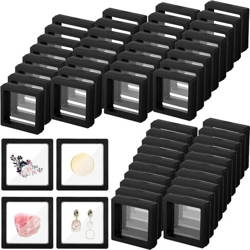 60 قطعة حافظة عرض عائمة ثلاثية الأبعاد، 2.8 × 2.8 × 0.8 بوصة طبقة شفافة ثلاثية الأبعاد حامل إطار عرض العملات المعدنية العائمة تقف للعملات المعدنية والمجوهرات والأصداف والأحجار الكريمة والصخور والحفريات والعينات، أسود in Kuwait