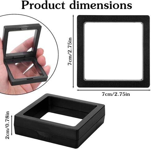 60 قطعة حافظة عرض عائمة ثلاثية الأبعاد، 2.8 × 2.8 × 0.8 بوصة طبقة شفافة ثلاثية الأبعاد حامل إطار عرض العملات المعدنية العائمة تقف للعملات المعدنية والمجوهرات والأصداف والأحجار الكريمة والصخور والحفريات والعينات، أسود in Kuwait