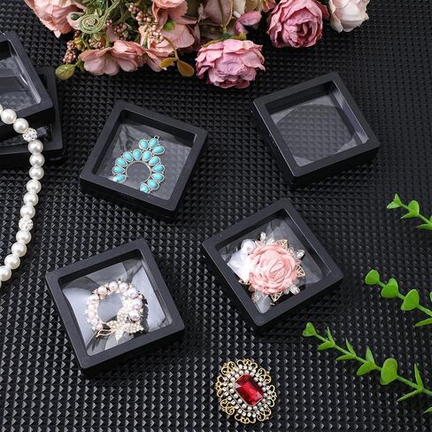 60 قطعة حافظة عرض عائمة ثلاثية الأبعاد، 2.8 × 2.8 × 0.8 بوصة طبقة شفافة ثلاثية الأبعاد حامل إطار عرض العملات المعدنية العائمة تقف للعملات المعدنية والمجوهرات والأصداف والأحجار الكريمة والصخور والحفريات والعينات، أسود in Kuwait