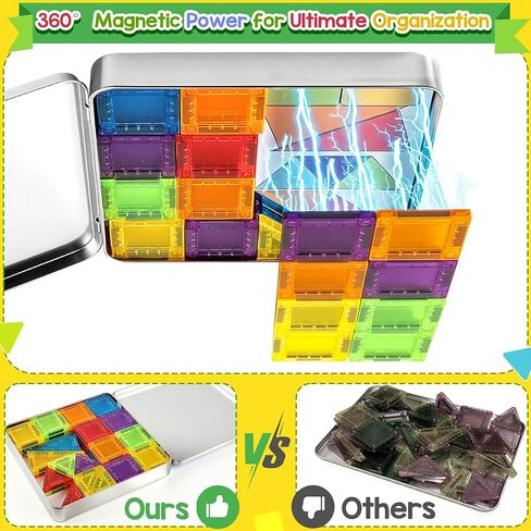 Enjoyjoy Mini Magnetic Tiles - 50PCS Travel Magnetic Tiles Set with Metal Case Portable STEM Toys for Kids Magnet Building Blocks Ages 3+ Boys and Girls Valentines Day Gifts for Kids in Saudi Arabia