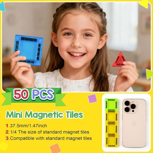 Enjoyjoy Mini Magnetic Tiles - 50PCS Travel Magnetic Tiles Set with Metal Case Portable STEM Toys for Kids Magnet Building Blocks Ages 3+ Boys and Girls Valentines Day Gifts for Kids in Saudi Arabia
