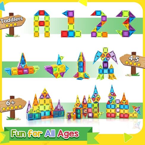 Enjoyjoy Mini Magnetic Tiles - 50PCS Travel Magnetic Tiles Set with Metal Case Portable STEM Toys for Kids Magnet Building Blocks Ages 3+ Boys and Girls Valentines Day Gifts for Kids in Saudi Arabia
