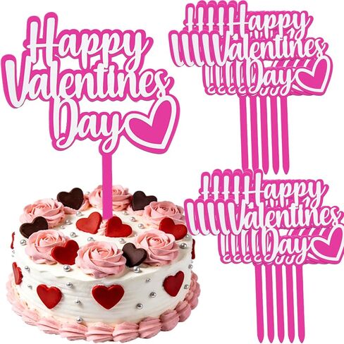 10PCS Happy Valentines Day Cake Toppers Red Valentines Heart Cupcake Toppers for Valentine's Day Birthday Wedding Anniversary Engagement Party Cake Decoration Supplies in Saudi Arabia