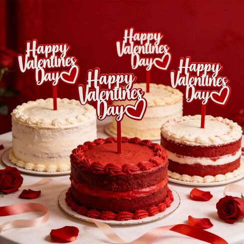 10PCS Happy Valentines Day Cake Toppers Red Valentines Heart Cupcake Toppers for Valentine's Day Birthday Wedding Anniversary Engagement Party Cake Decoration Supplies in Saudi Arabia