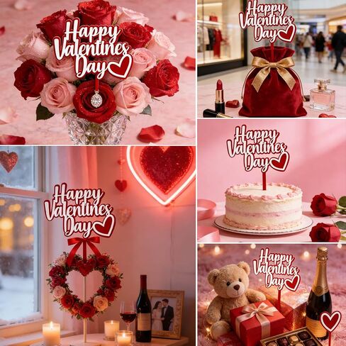 10PCS Happy Valentines Day Cake Toppers Red Valentines Heart Cupcake Toppers for Valentine's Day Birthday Wedding Anniversary Engagement Party Cake Decoration Supplies in Saudi Arabia