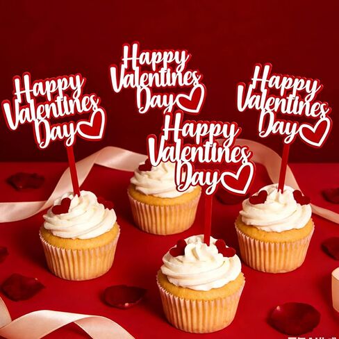 10PCS Happy Valentines Day Cake Toppers Red Valentines Heart Cupcake Toppers for Valentine's Day Birthday Wedding Anniversary Engagement Party Cake Decoration Supplies in Saudi Arabia